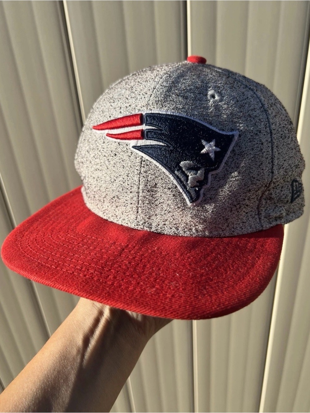 New Era New England Patriots Hat Grey Speckle Crown Red Flat Bill Youth Size
